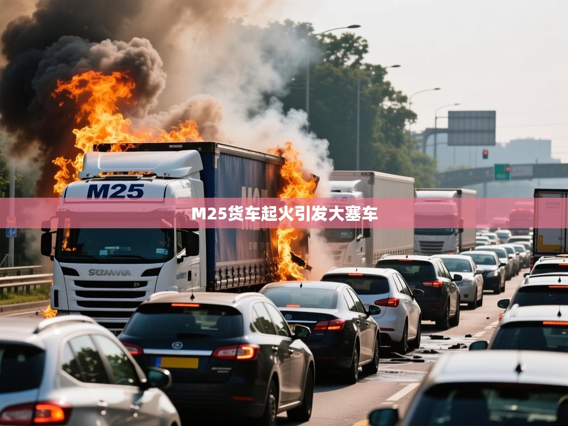M25货车起火引发大塞车